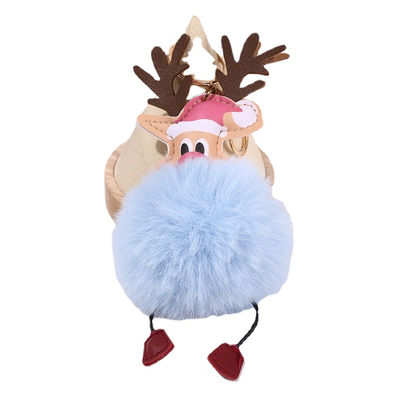 Christmas series cross-border keychain PU leather Santa plush pendant fur ball pendant manufacturer
