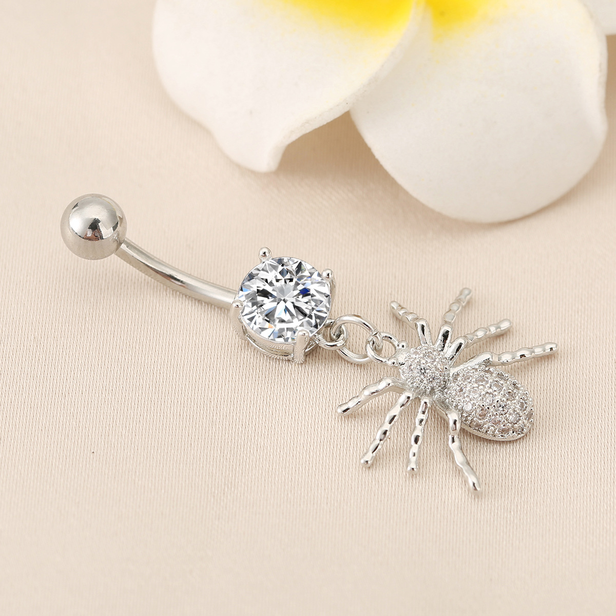 Picture of Cross-border hot-selling Halloween spider stainless steel navel nail with zircon navel ring personalized simple puncture jewelry
