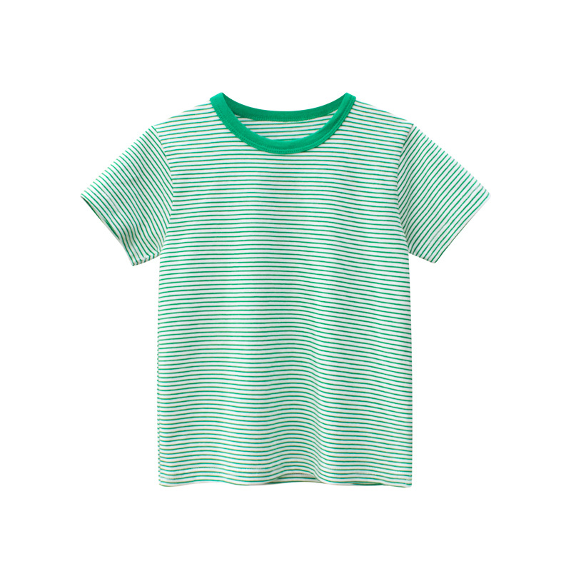 Picture of 2025 Summer Korean Style Kidsren's Clothing New Product Kidsren's Short-Sleeved T-Shirt Stripesd Baby Clothes Bottoming Shirt Drop Shipping