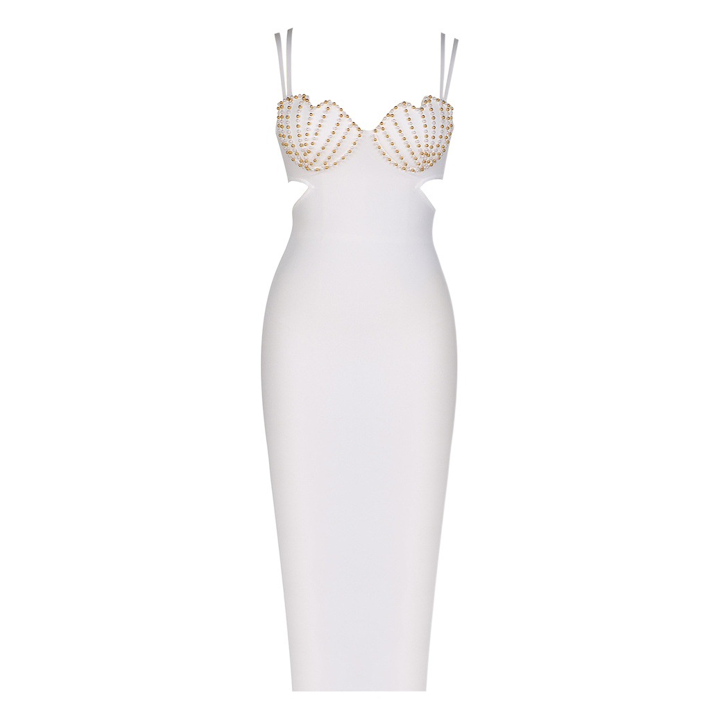 European and American foreign trade 2025 hot new beaded shell hollow sexy sling dress