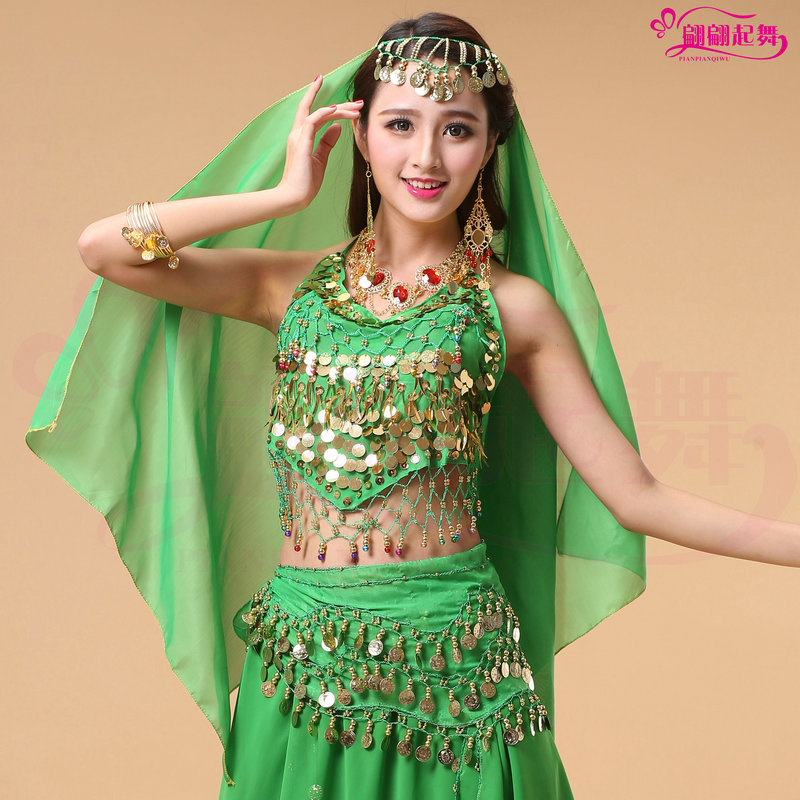 Picture of Indian Dance Performance Clothing Accessories Headwear New Belly Dance Hanging Coin Chiffon Practice Gauze Scarf Headscarf Veil