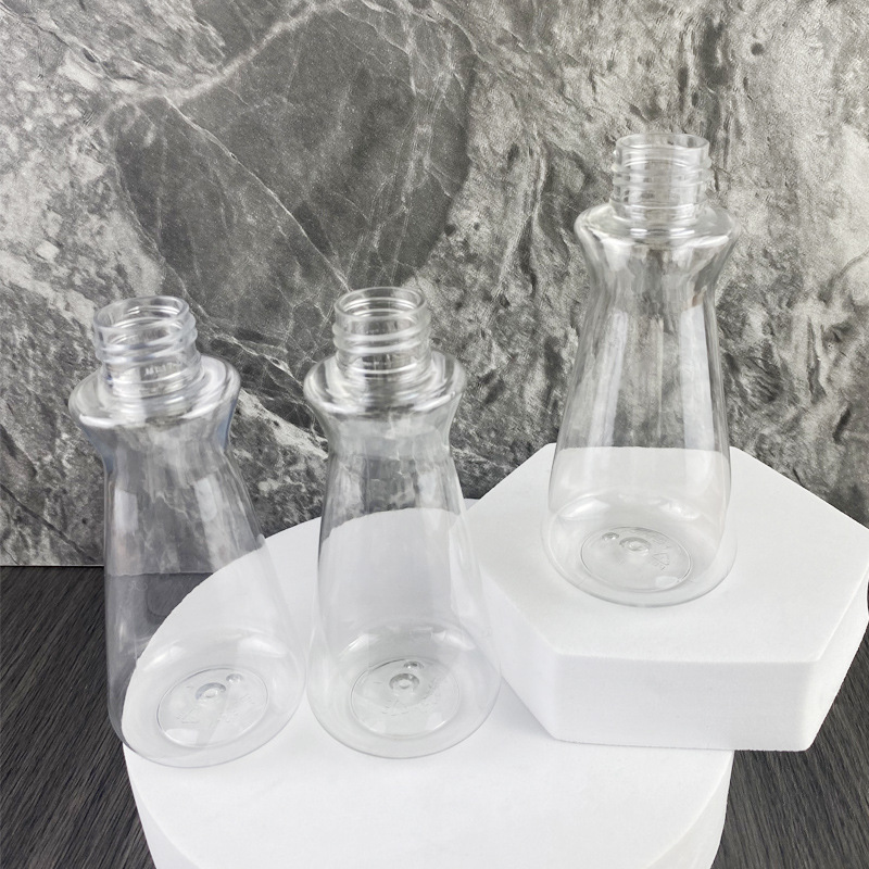 Factory direct supply 24 teeth 120ml waist PET colorless flat shoulder bottle transparent 17 heterosexual clothes bottle coat bottle