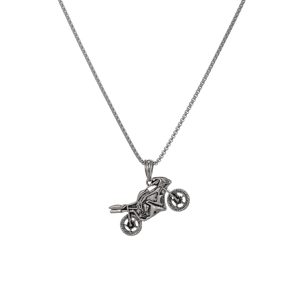 European and American Punk Hip-Hop Motorcycle Stainless Steel Necklace Trendy Men's ins Personalized Motorcycle Pendant Long Sweater Necklace