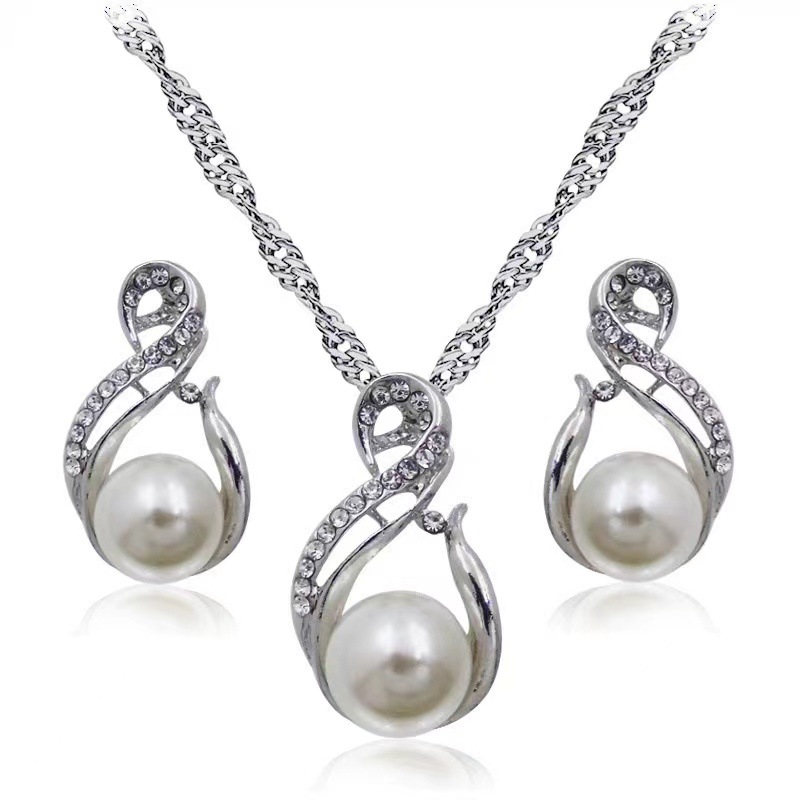 Picture of Cross-border New Jewelry suit Women's Fashion All-match Rhinestone Zircon Necklace Earrings Ring Watch Accessories