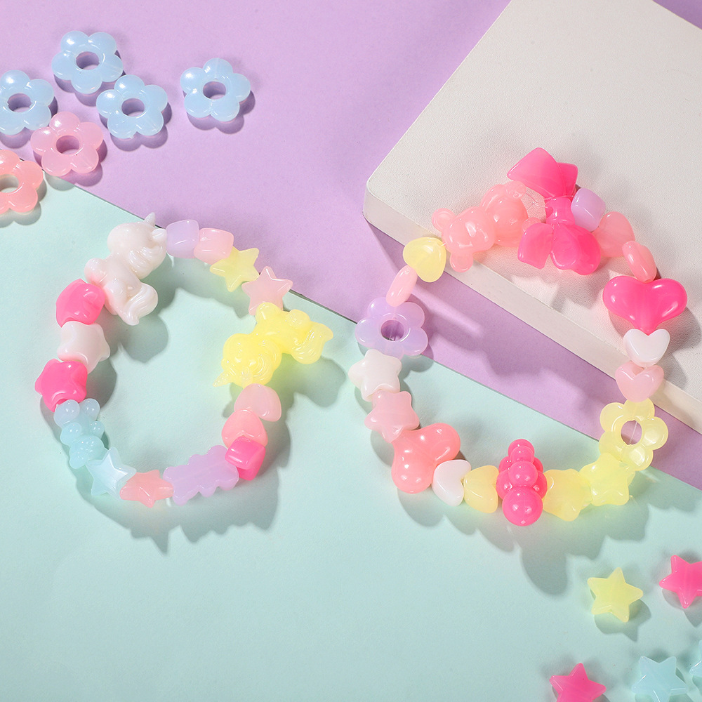 Picture of Acrylic Love Bow Beaded Color Jelly Bear Five-pointed Star Beaded DIY Mobile Phone Chain Necklace Accessories