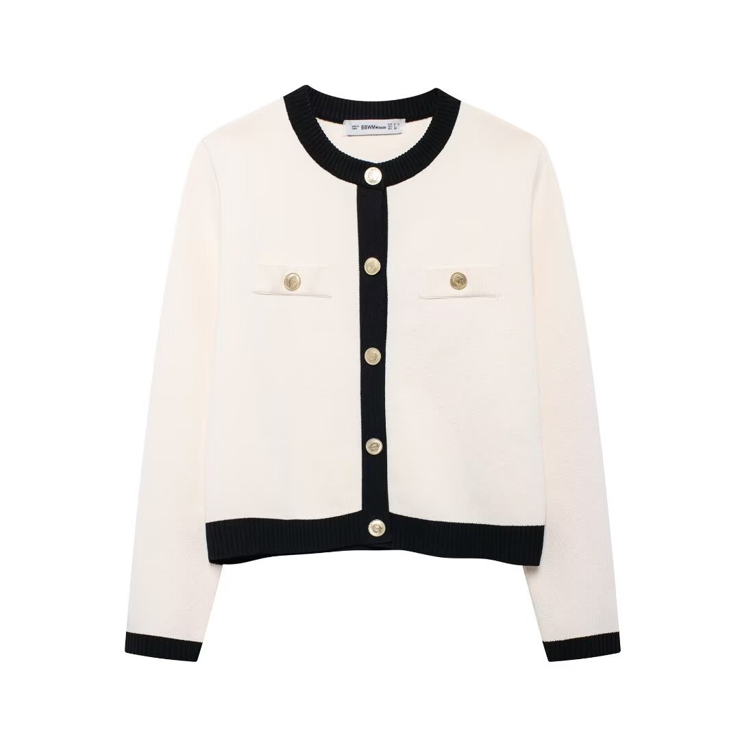 European and American Cross-Border Wholesale 2024 New French Style Commuting Fashion Versatile Round Neck Short-Sleeved Knitted Sweater