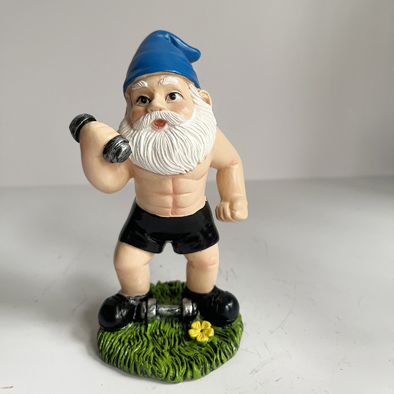 Picture of Outdoor fun fitness dumbbell weightlifting gnome courtyard, lawn, terrace, indoor gnome statue decoration