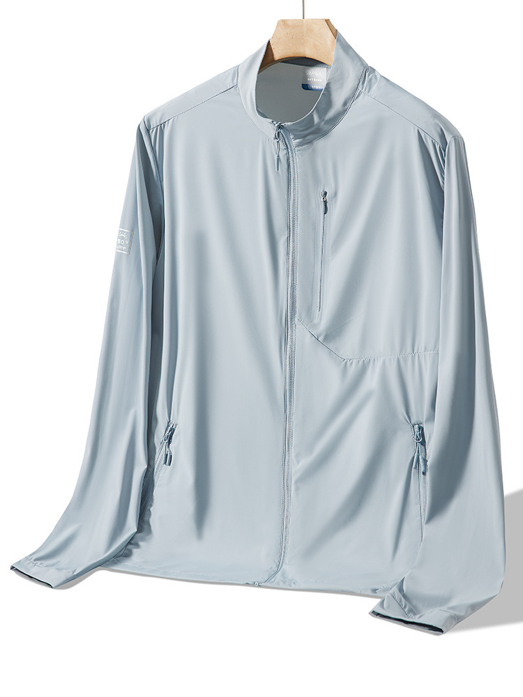 Outdoor ice silk sun protection clothing men's ice breathable stand collar sun protection clothing UV protection UPF50 + elastic trench coat