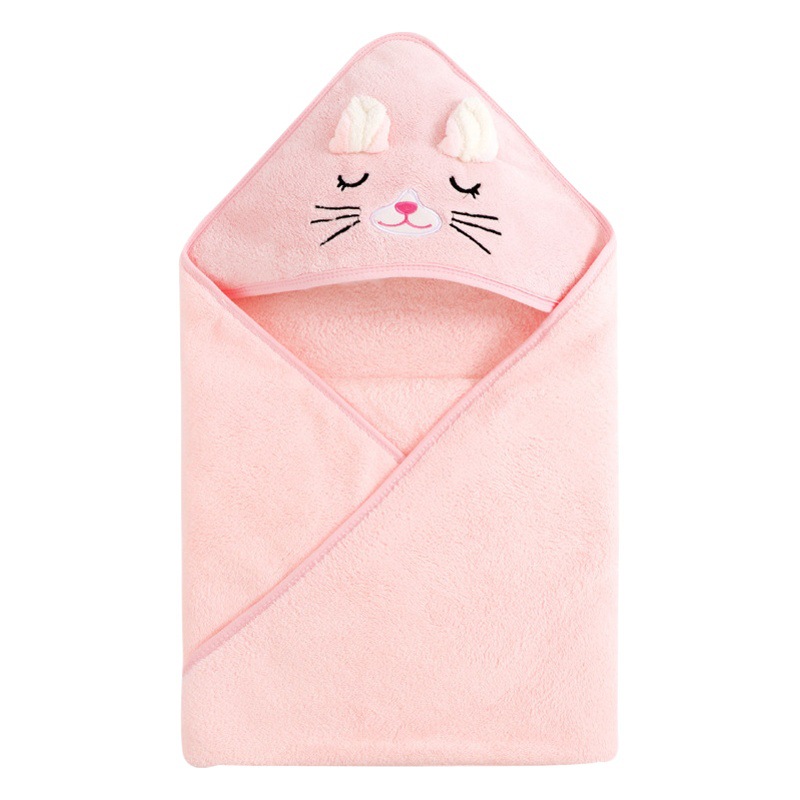 Newborn Bath Towel Coral Fleece Thickened Children's Hooded Bathrobe Wearing Hooded Home Clothes Baby Holding Blanket