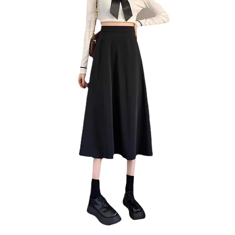 Picture of Women's skirt autumn and winter 2023 new mid-length high waist slimming A- line skirt black small large swing umbrella skirt
