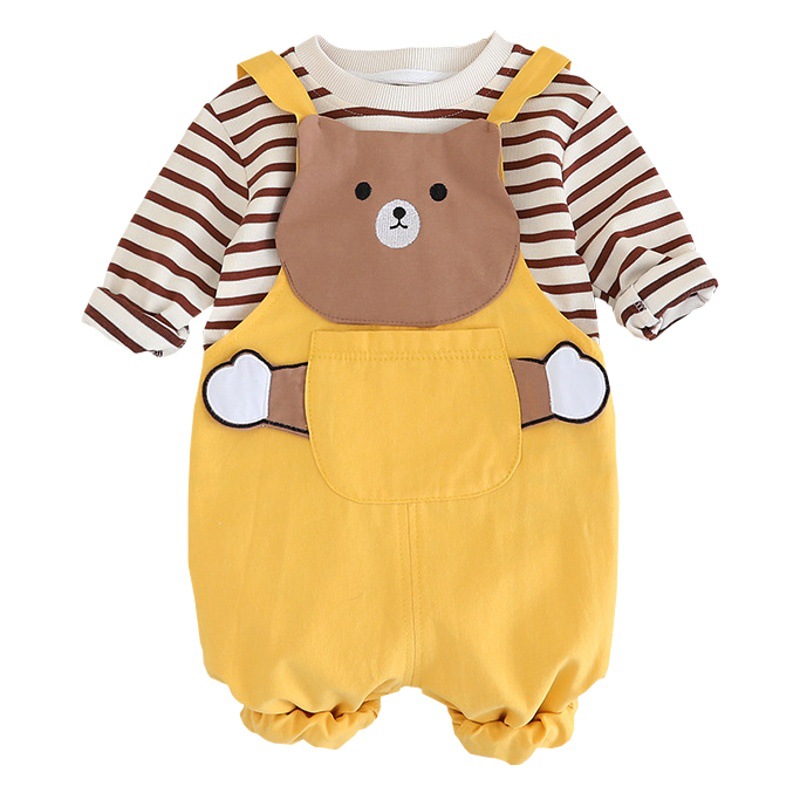 Men's Autumn Baby suit Two-piece Loose Long-sleeved Overalls Boys and Girls Bear Overalls Autumn suit