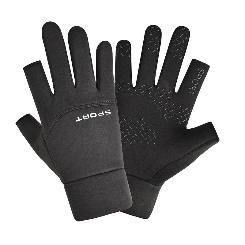 Picture of Winter Cycling Gloves for Men and Women with Exposed Fingers and Velvet to Heattech and Waterproof for Electric Vehicles, Fishing, Takeaway Riders with Leaking Two Fingers and Full Fingers