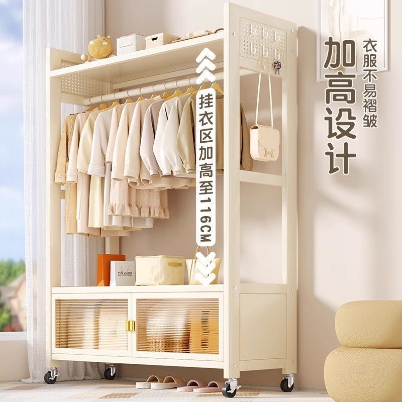Bedroom hanger thickened floor standing movable storage coat rack with door dustproof multifunctional storage cabinet