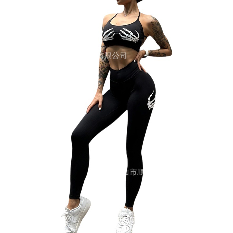 European and American Cross-border Sports Fitness suit Women's Bra Beautiful Back Underwear High Waist Tight Hip Yoga Trousers Sexy