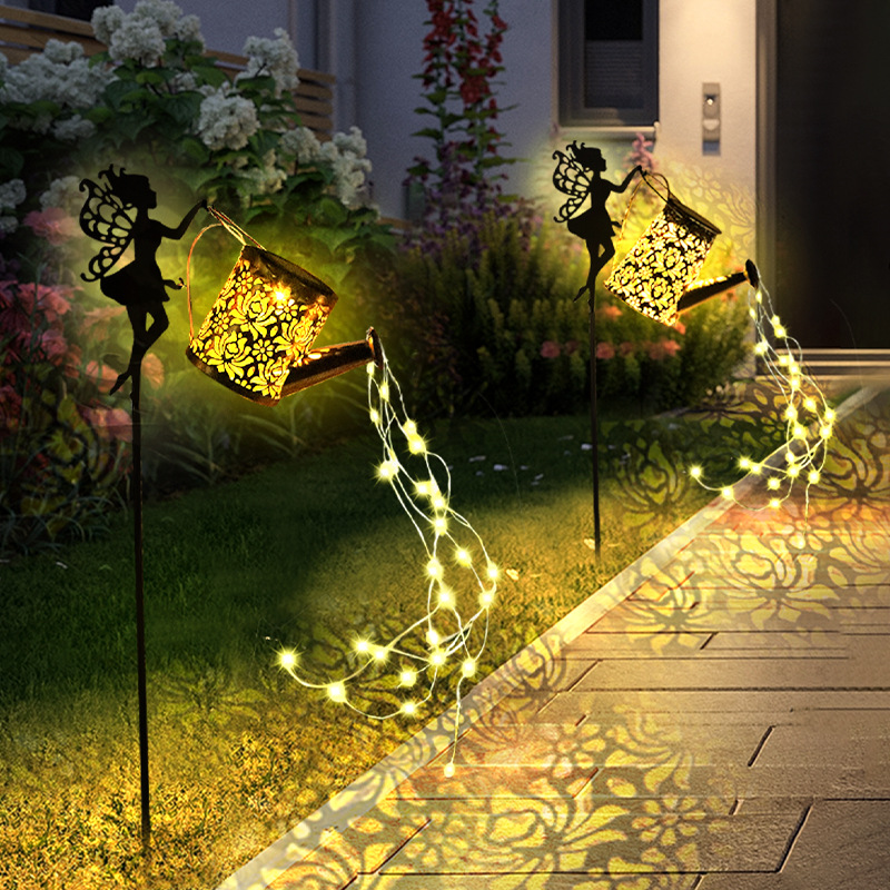 E-commerce new fairy ground plug solar kettle lights flowing water flashing small size kettle lawn lights decorative lighting