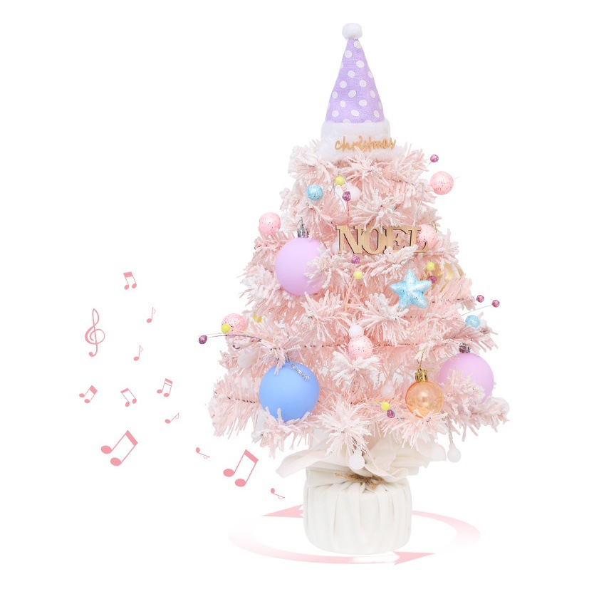 Cross-border New Christmas Decorations Maca Color Rotating Music Box Desktop Mini Christmas Tree Package Ornaments