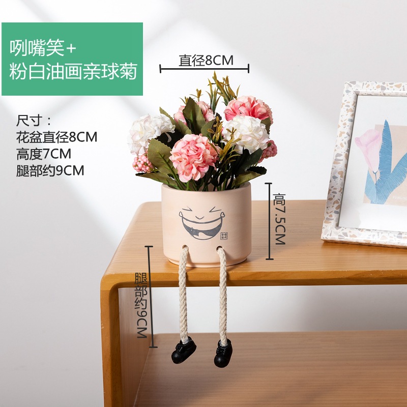 Picture of Creative Expression Hanging Feet Doll Ceramic Flower Pot Artificial Flower Potted Plant Green Plant Indoor Balcony Desktop Decoration Crafts