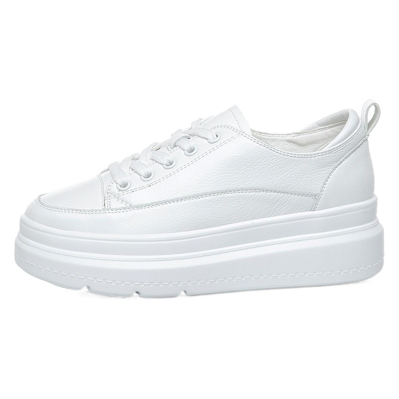 2025 Spring and Autum Women's Shoes New Inner Heightening Flats Women's Lace-Up Casual Sports Student Shoes Women's Leather White Shoes