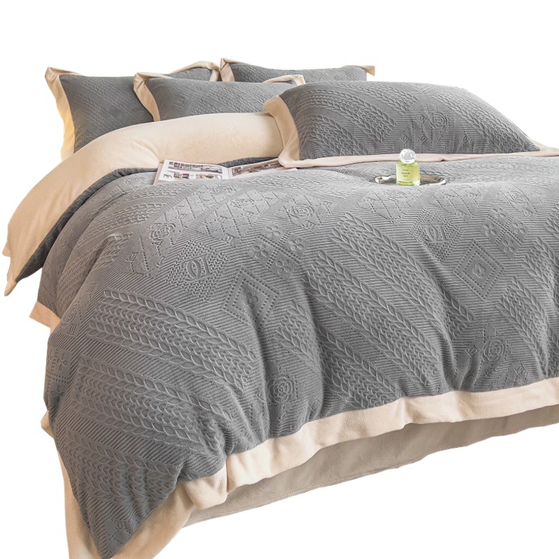 Four-piece set of milk velvet bed Class A mother and baby grade winter thickened coral velvet duvet cover, sheets and quilt cover plush 4-piece set