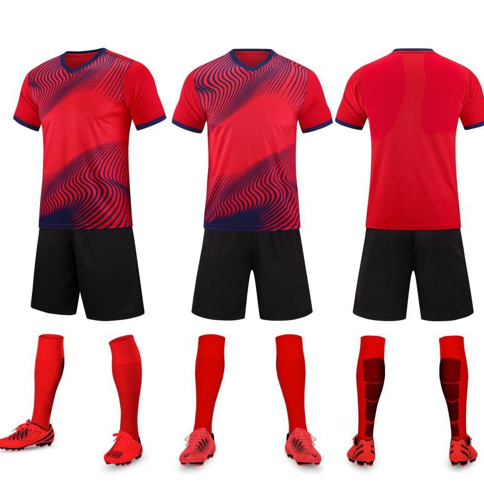 2024 new football suit men's printable logo ball number short sleeve sports children's student competition training team uniform