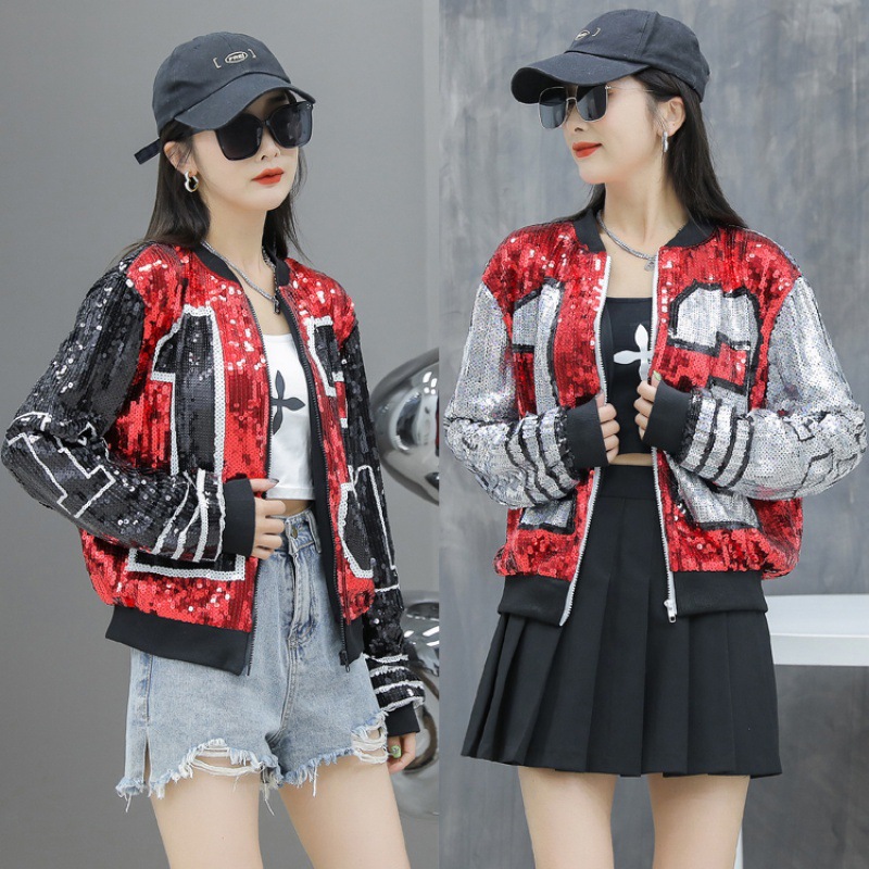 Sequin Baseball Suit Coat Women's Spring and Autumn 2025 Autumn New Fashionable European Goods Design Sense Niche All-match Short Digital