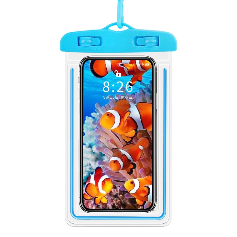 Mobile phone waterproof bag touch screen swimming diving transparent sealed bag lanyard luminous waterproof mobile phone case takeaway wholesale