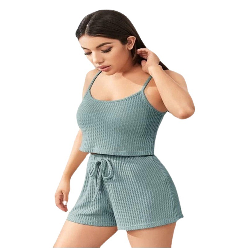 2023 New Cross-border Amazon Explosions European and American New Women's Sling Shorts Sleeveless Solid Color Elegant Commuting