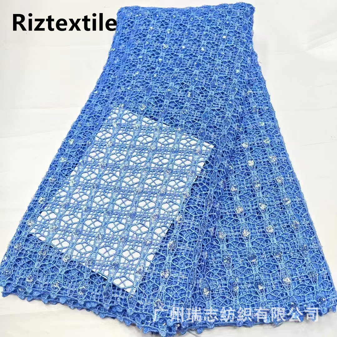 Picture of African Lace fabric African Water Soluble Embroidery Beaded Lace Party Dress Fashion Embroidered Cloth