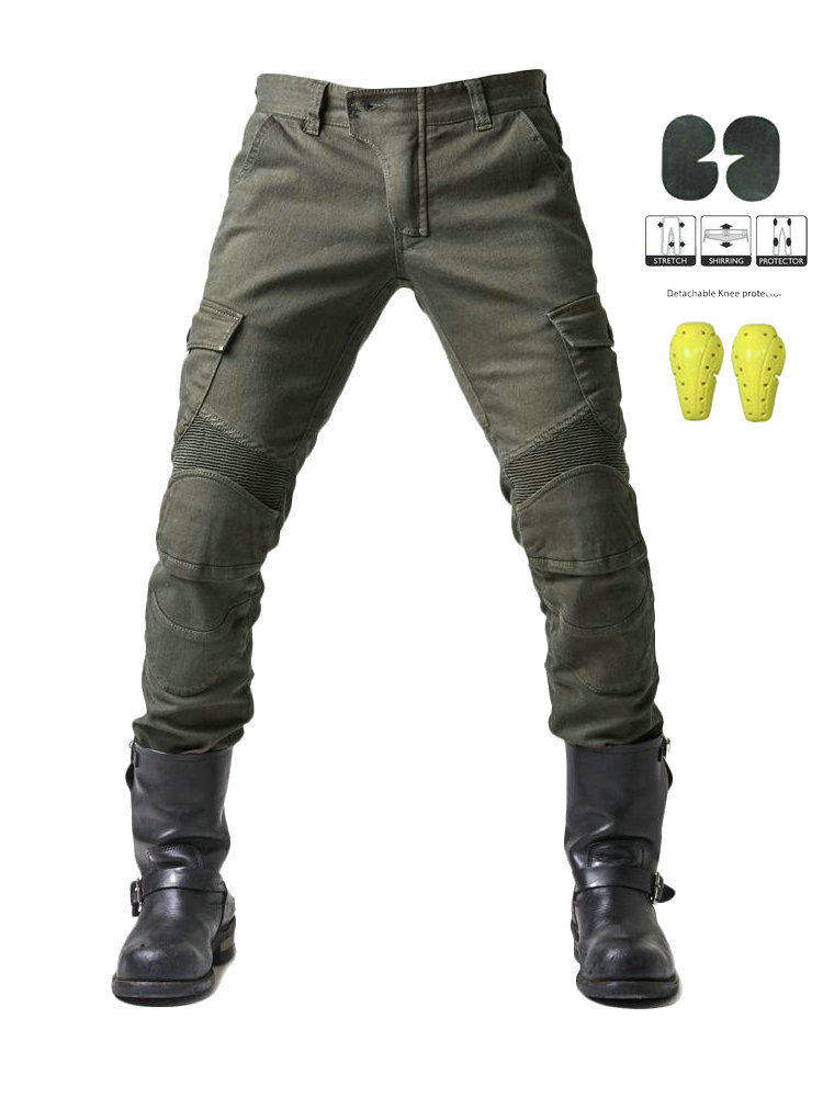 Picture of Genuine Cycling Pants Men's Summer Motorcycle Motorcycle Anti-fall Knight Equipment Four Seasons Elastic Cowboy Army Green Racing Pants