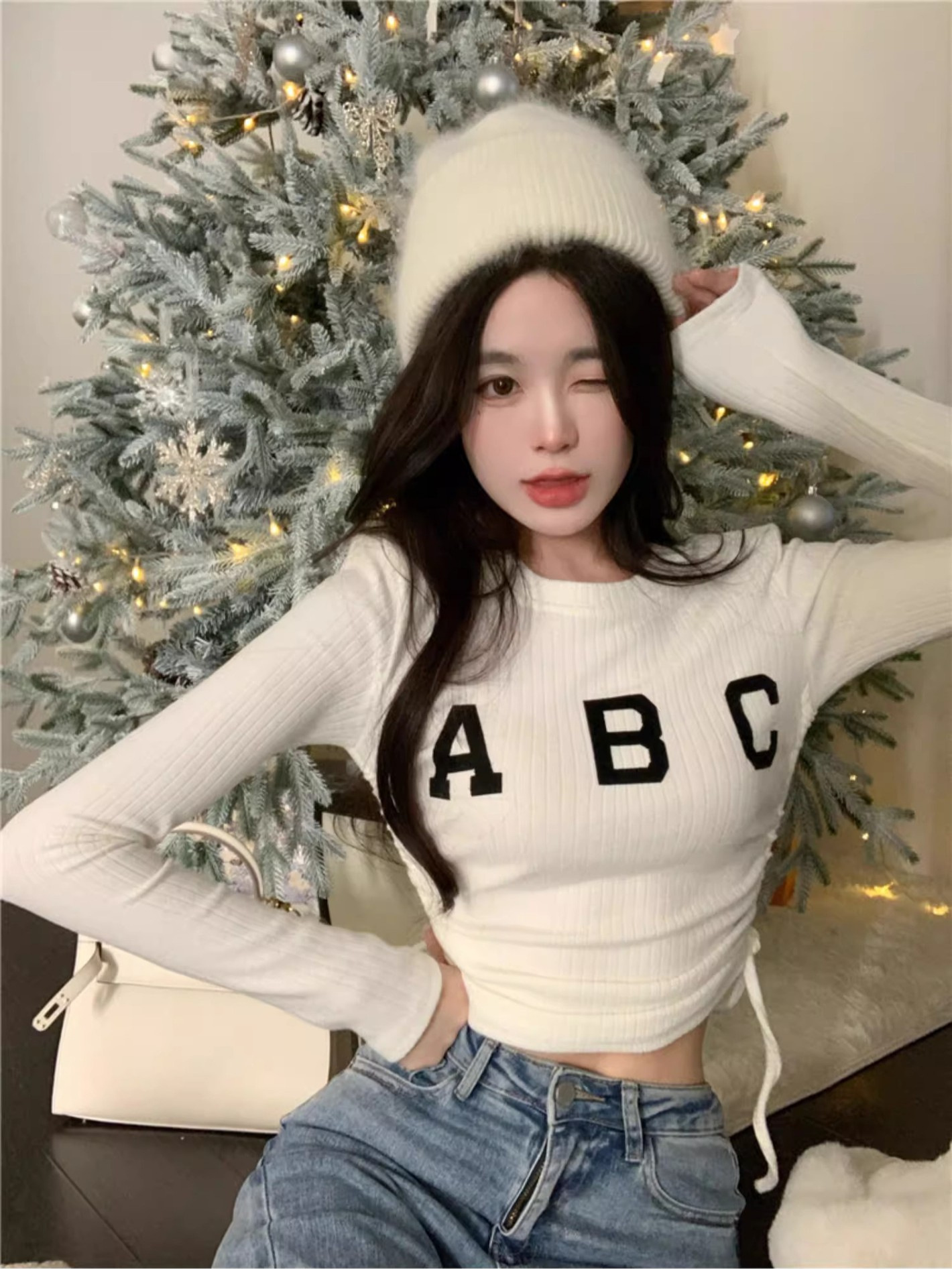 New Long-sleeved T-shirt Women's Autumn Niche Spice Girls Drawstring Slim-fit Pure Desire Short Thread Base Shirt