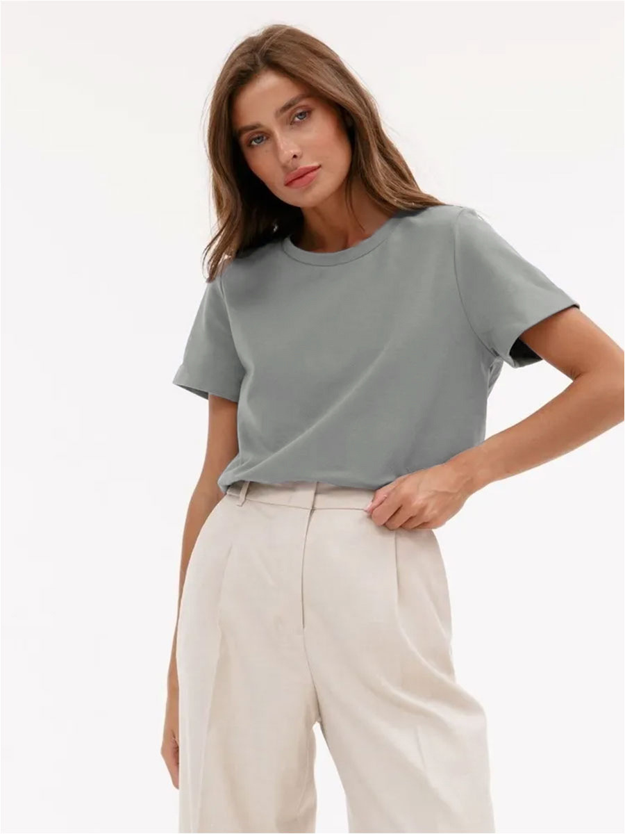 Picture of Cross-Border Short-Sleeved T-Shirt European and American 2025 Summer New Women's Fashion Casual Home Work Clothing Versatile Round Neck Short-Sleeved T-Shirt
