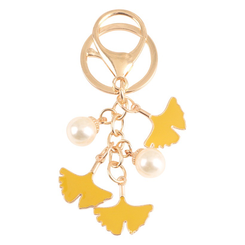 Pearl Leaf Alloy Keychain Pendant Simulation Apricot Leaf Children's Hair Accessories Badge Accessories Headset Bag Decoration