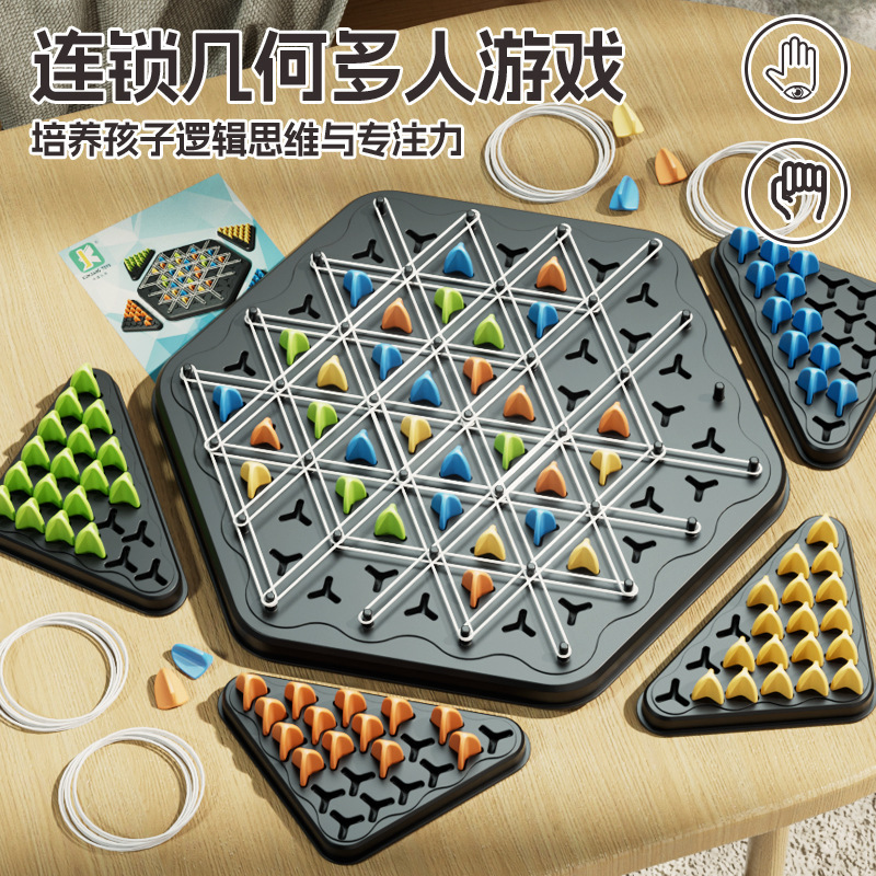 Cross-border desktop chain chess rubber band triangle puzzle game brain thinking training concentration toys wholesale