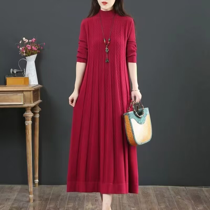 New Over-the-Knee dress Coat Jacket Belly Covering Knitwear Winter Inner Wearing Outer Wearing Sweater Dress