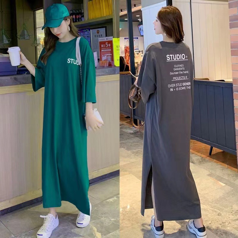 Chubby Girls Summer New Lazy Long Short-sleeved T-shirt Dress Loose Over-the-knee Letter Printed Dress 200 Jin Long Dress