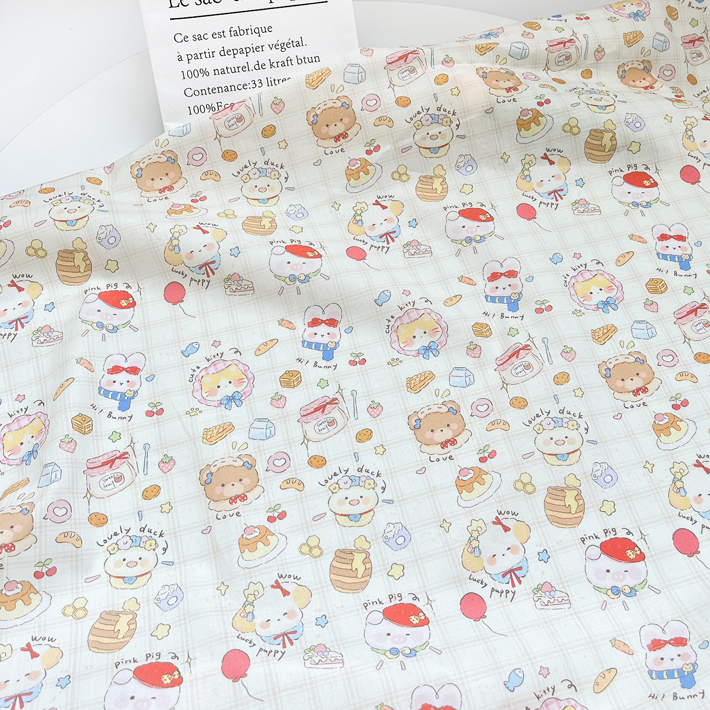 Cotton 60 Count Poplin Digital Printing Plaid Canned Bear Clothing Women's Dress Shirt Skirt Fabric