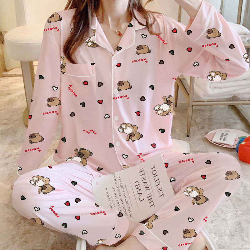 Picture of Japanese Pajamas Women's Spring and Autumn Long Sleeve Cardigan Cute Printed Radish Student Home Clothes suit Cross-border Southeast Asia