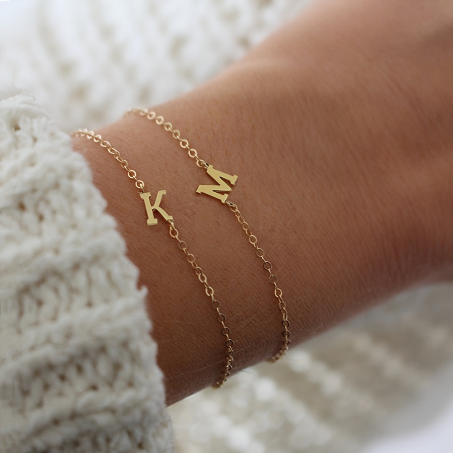 Amazon's New Stainless Steel A-Z, 26 English Letter Bracelet Mini Double Hanging Letter Small Letter Bracelet