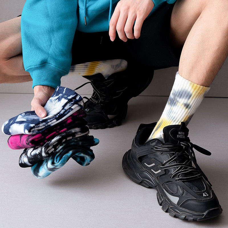 Picture of Tie-dyed Long Socks Men's Autumn and Winter Mid-length Socks Ins Trendy Pure Cotton Autumn Basketball Towel Socks Thickened Women's High-top Long Socks