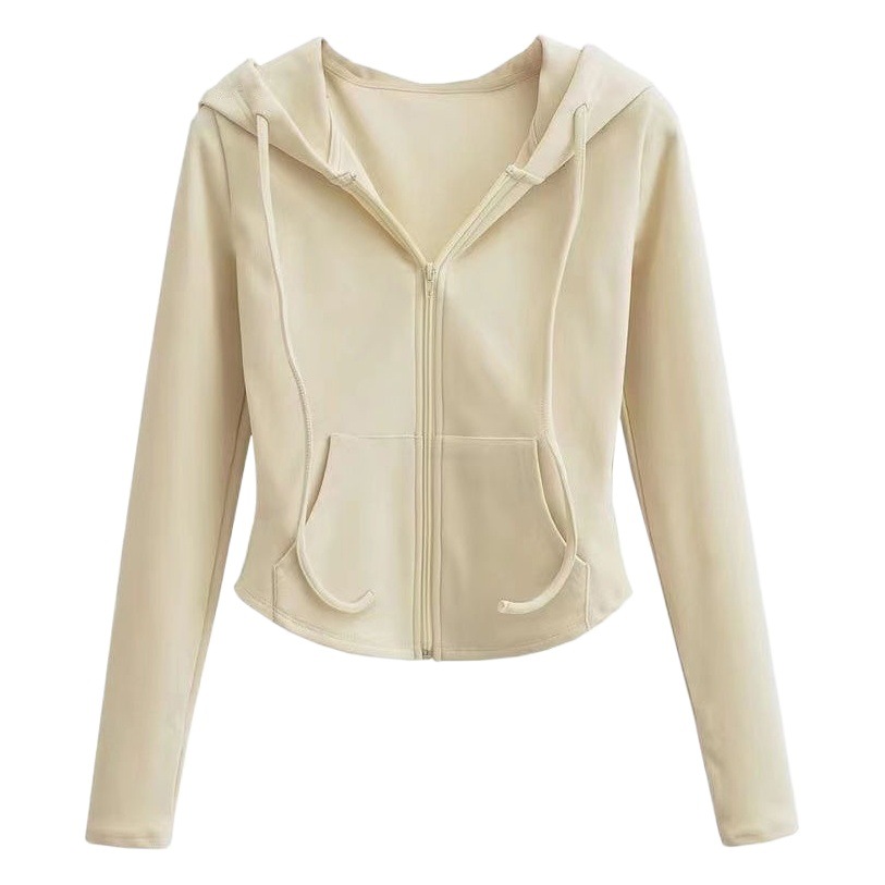 De velvet hot girl style hooded cardigan sweater coat for women Spring and Autumn slim fit waist slimming long sleeve short top fashion