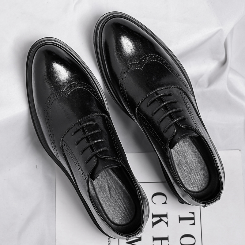 Brogue Inner Height-Increasing Leather Shoes 8cm Breathable Business Formal Height-Increasing Shoes for Men 6cm Autumn Wedding Groom Men's Shoes