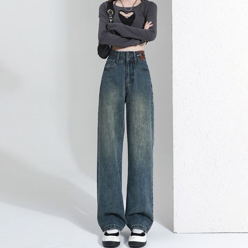 Retro Trendy High-Waisted Wide-Leg Jeans for Women 2025 New Style Small Loose Retro Straight Jeans