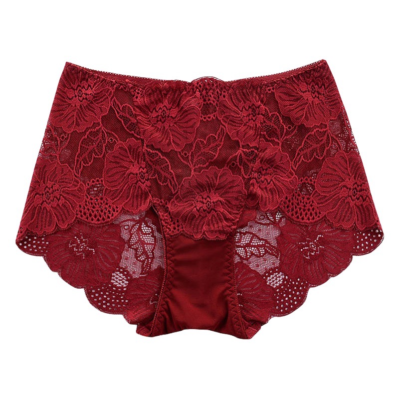 Sexy lace rose lace women's high waist underwear hollow out women's plus size plus size briefs mid waist underwear