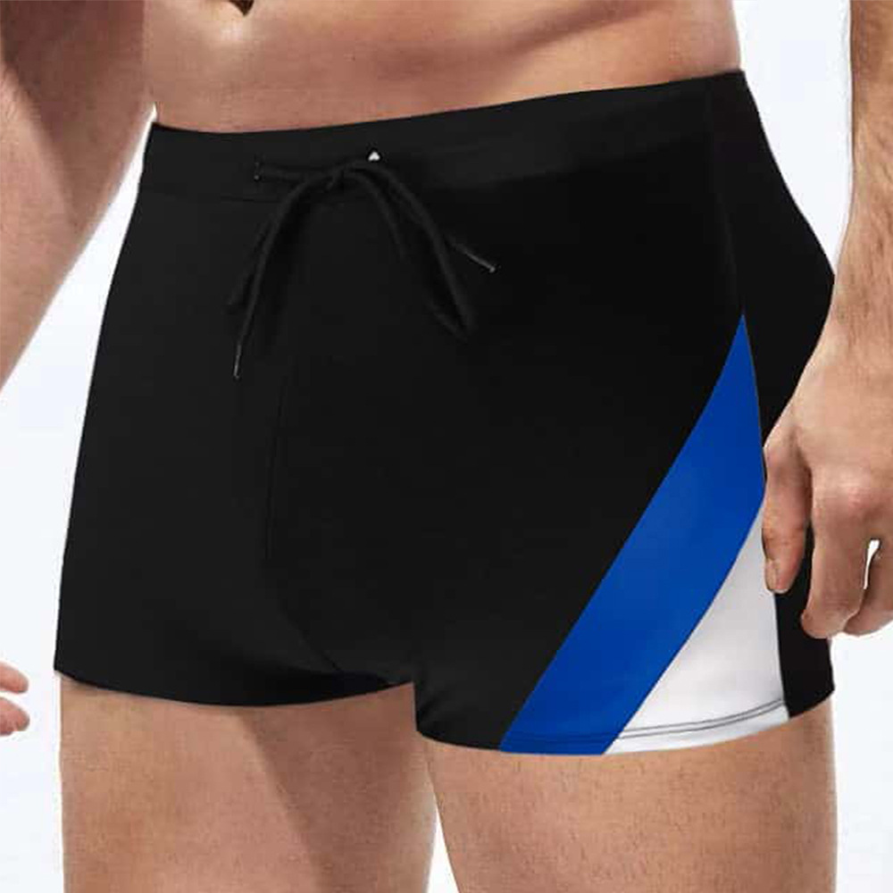 2025 New Men's Flat Angle Lace Drawstring Side Contrast Color Design Lace Tight Sports Casual Swimming Trunks