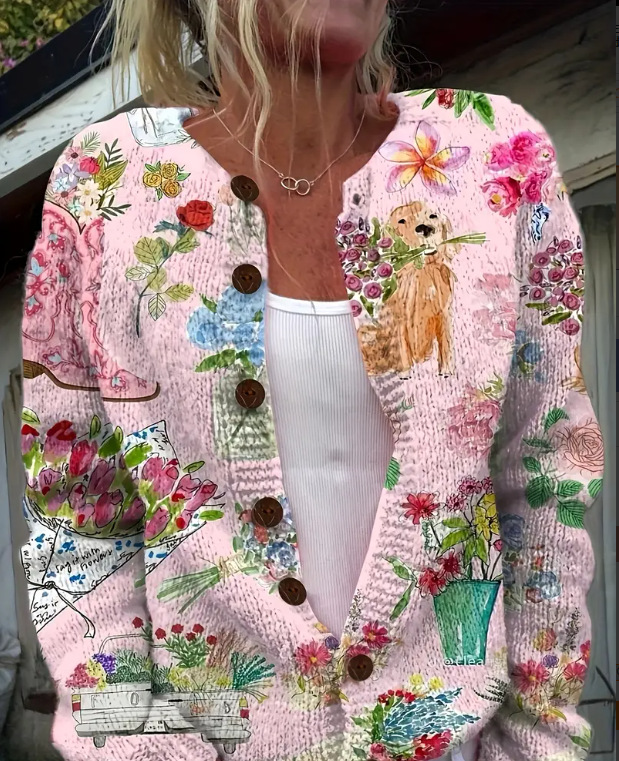Picture of In stock new European and American cross-border Amazon loose cardigan long sleeve crew neck 3D printed sweater women's knitwear
