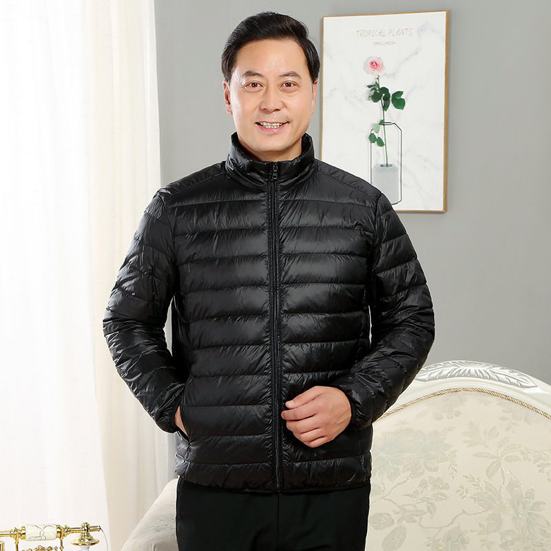 Picture of Middle-aged men's light down cotton-padded jacket short old man's father's outfit middle-aged and old man's stand collar hooded short coat winter clothing