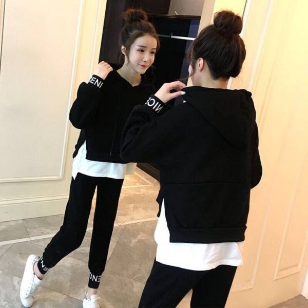 100kg Fashionable Casual Sportswear Suit for Women 2025 Spring & Fall New Korean Style Student Large Size Loose Two-Piece Set