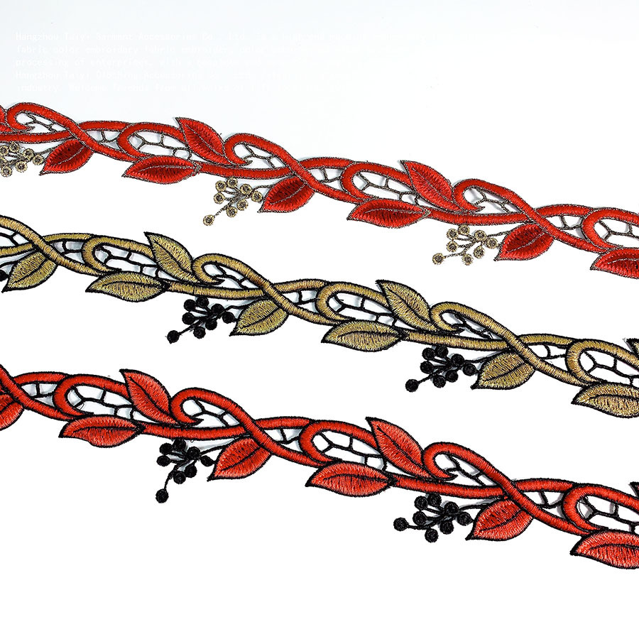 New Chinese-style Lace Sticklish Beauty Feeling Leaf Clothing All-match Embroidery Fine Thread Machine Embroidery Flower Bar Code Lace