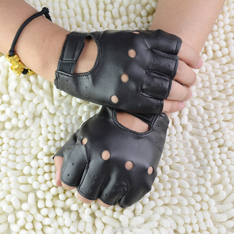 Picture of Men's hip-hop half-finger leather gloves nightclub pole dance non-rivet gloves performance dancing stars dance performance