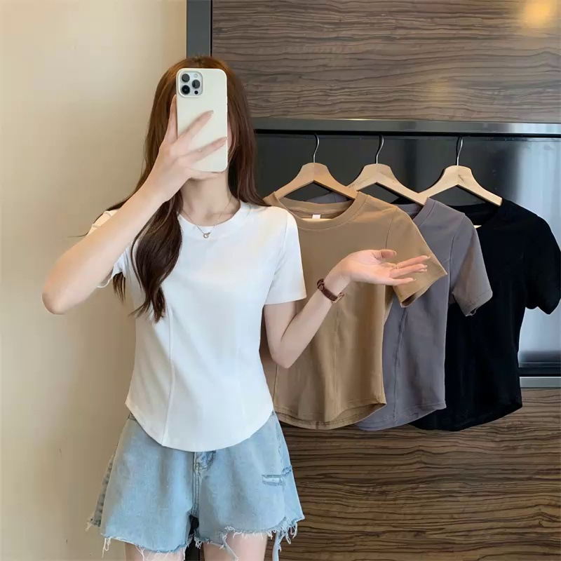 2025 New Slim Short Sleeve T-Shirt Women's Design Short Summer Pure Desire Irregular Hem Curved Top Trendy